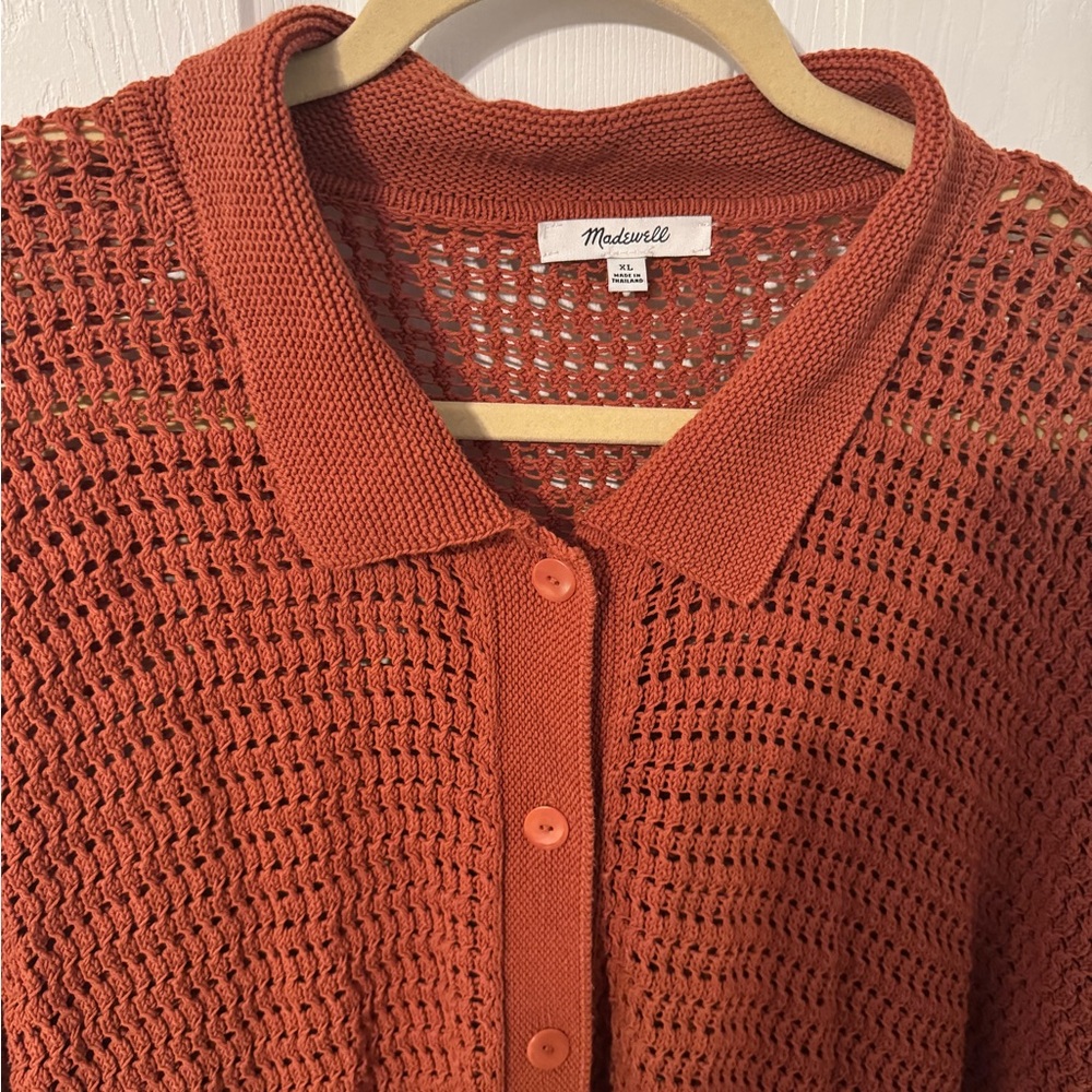 Madewell Rust Knit Cropped Polo Cardigan - Picture 3 of 4